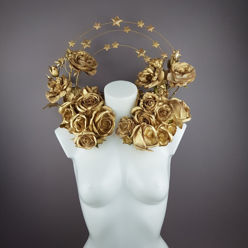Chandra Gold Rose & Star Halo Moulded Shoulder/Neckpiece