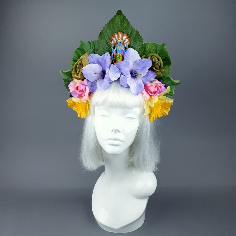Colourful Flower Headdress with Krishna