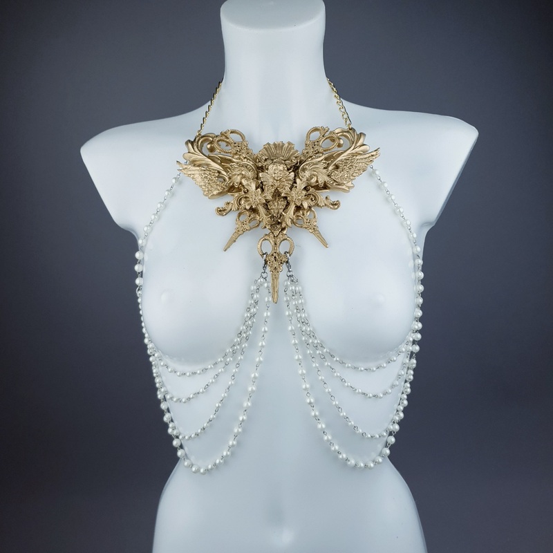 Deianira Gold Filigree & Pearl Ribcage Body Jewellery