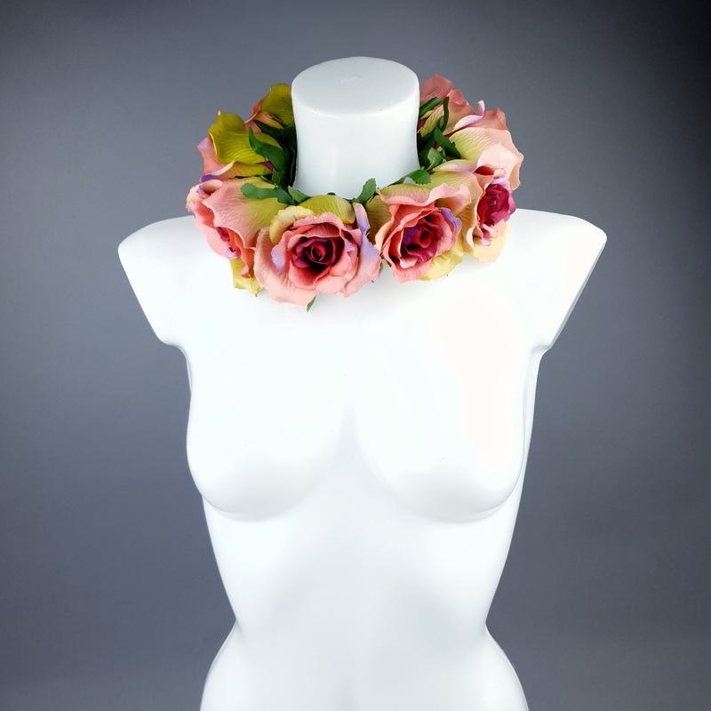 Embrace Pink Rose Collar Neckpiece