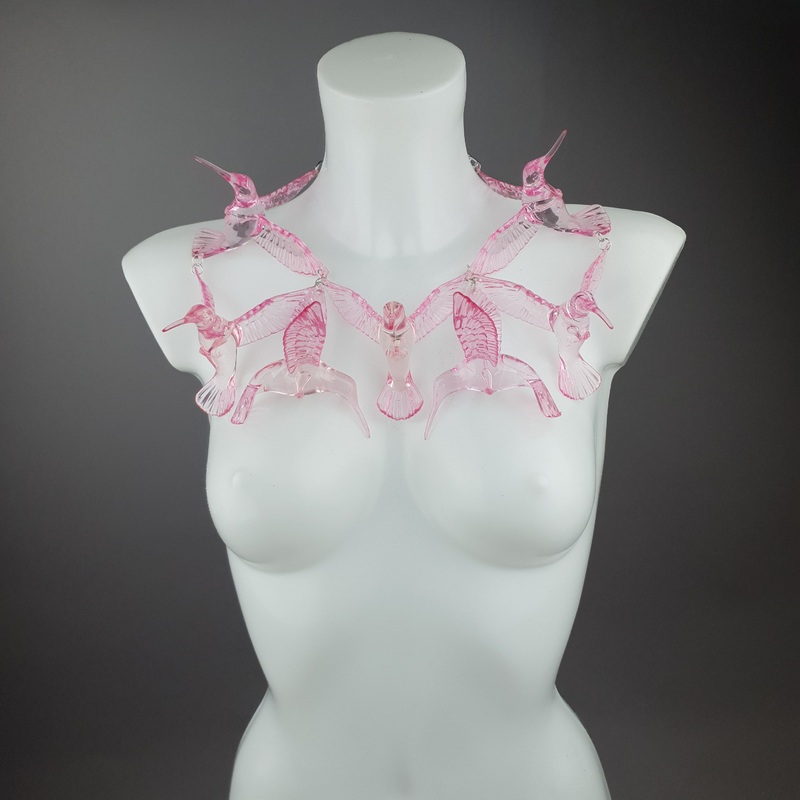 Fluturim Pink Hummingbird Statement Necklace