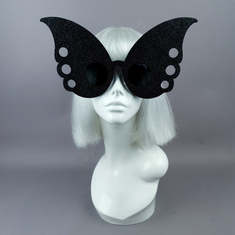Gaia Oversized Black Glitter Butterfly Sunglasses