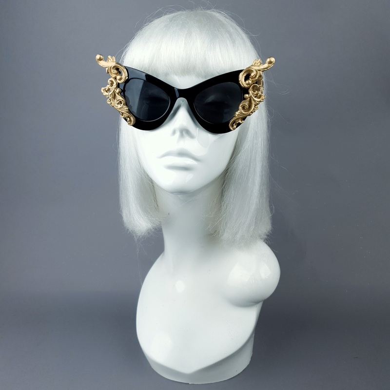 Gothique Black & Gold Filigree Bat Catseye Sunglasses