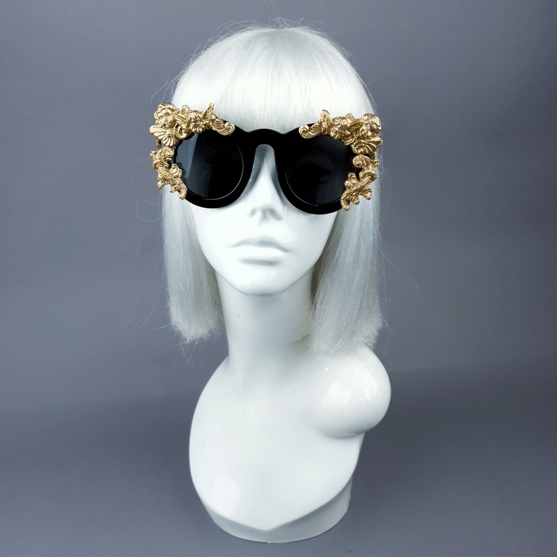 Khalida Black & Gold Filigree Ornate Sunglasses