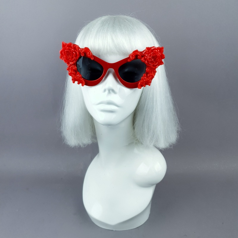 Saudade Red Baroque Rose Cat Eye Shaped Sunglasses
