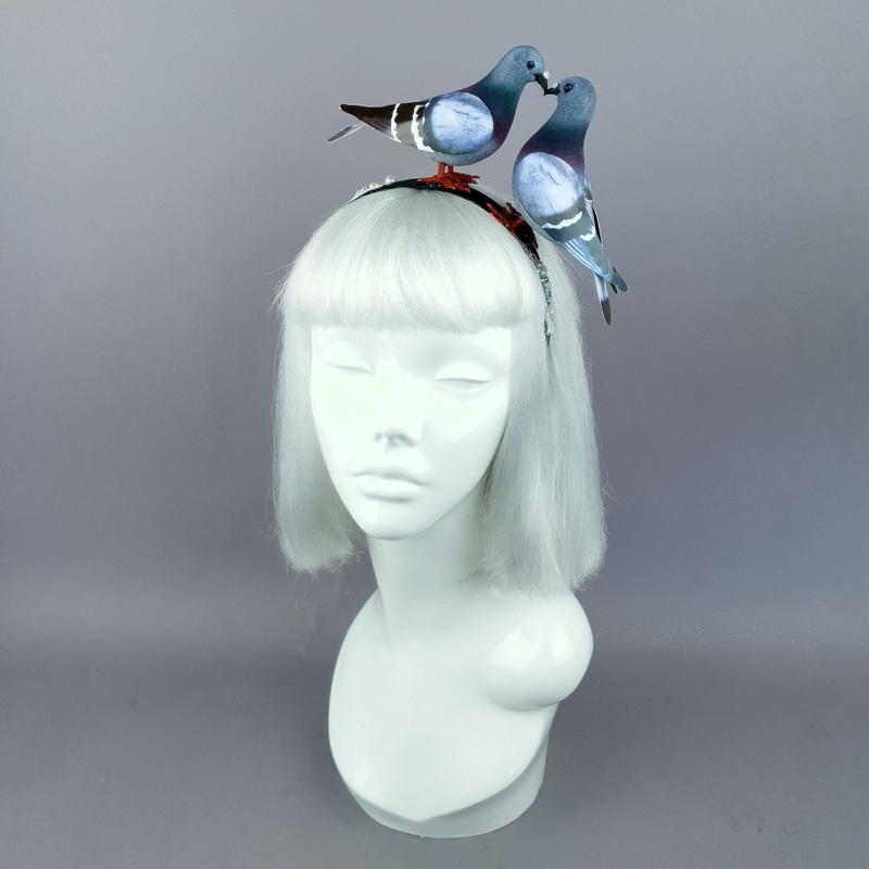 Wabi-Sabi Whimsical Pigeons in Love Poop Headband