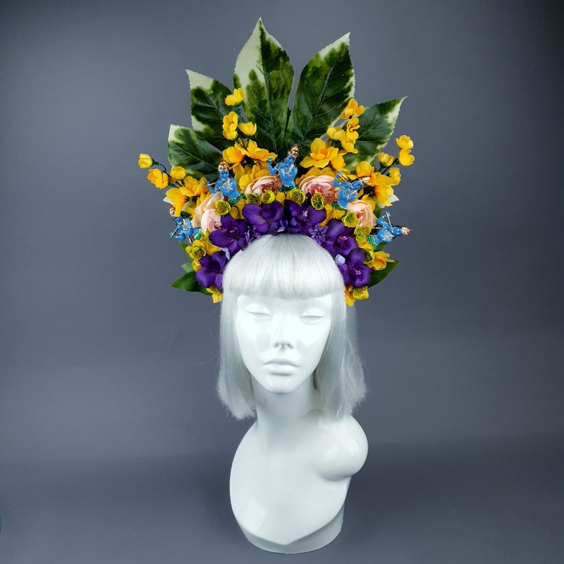 XL Colourful Flower Headdress with 5 Krishnas