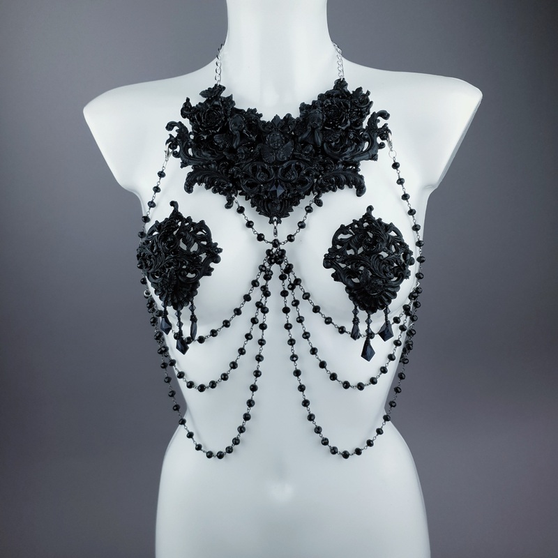 Alexandrine Black Filigree & Beading Body Jewellery