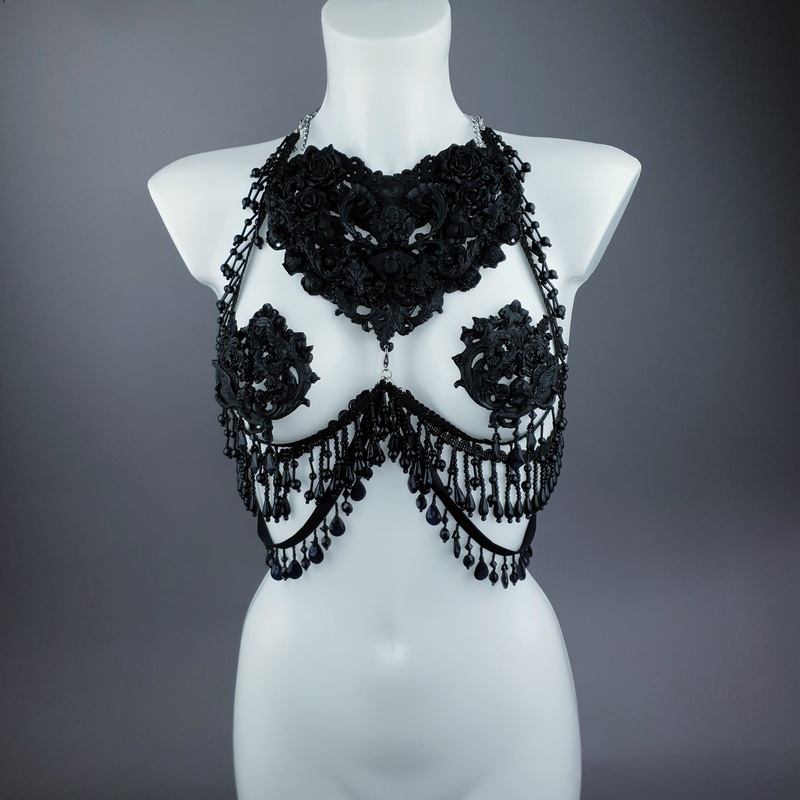 Alzena Black Filigree & Beading Body Jewellery with Nipple Pasties