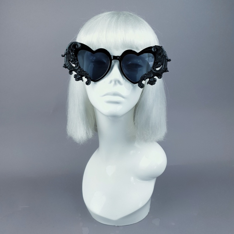 Beloved Black Filigree Heart Shaped Sunglasses