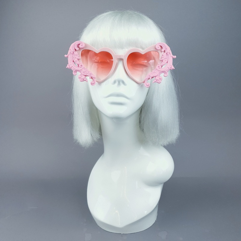 Beloved Pink Filigree Heart Shaped Sunglasses
