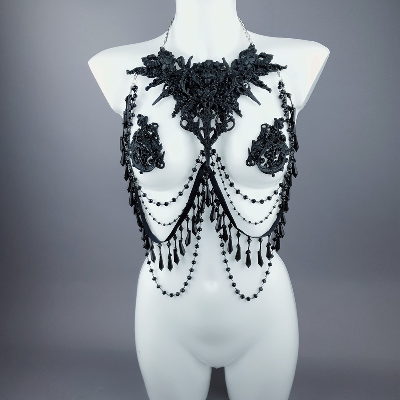 Blade Black Scissors & Filigree Body Jewellery with Nipple Pasties