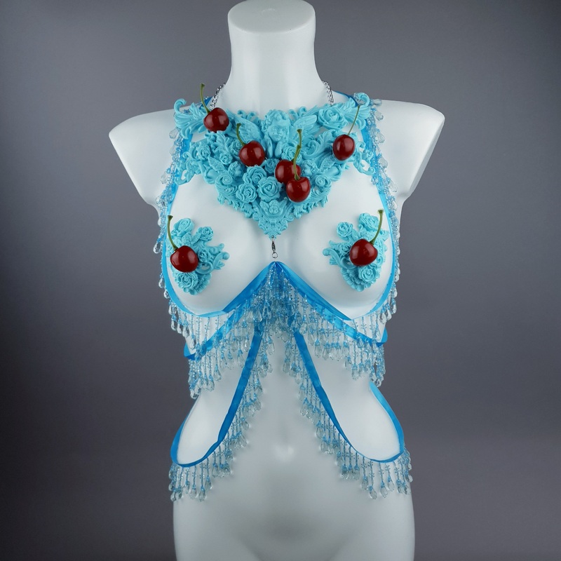 Bobelo Blue Cherry Filigree & Beading Body Jewellery with Nipple Pasties