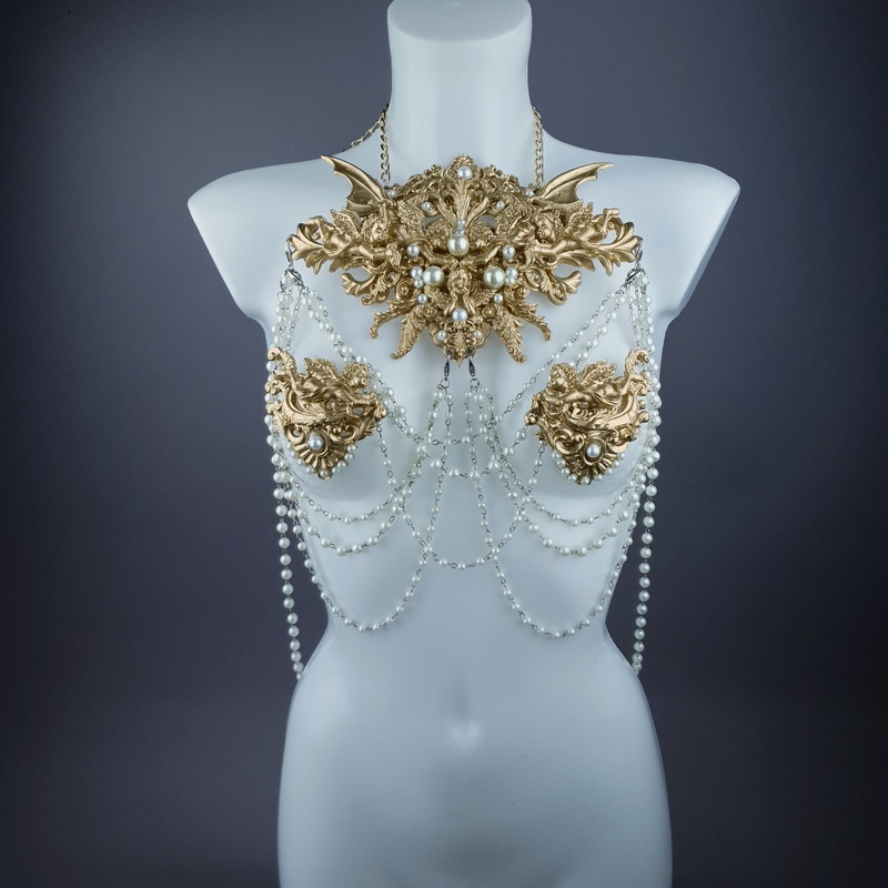 Carrie Gold Filigree & Pearl Body Jewellery & Nipple Pasties