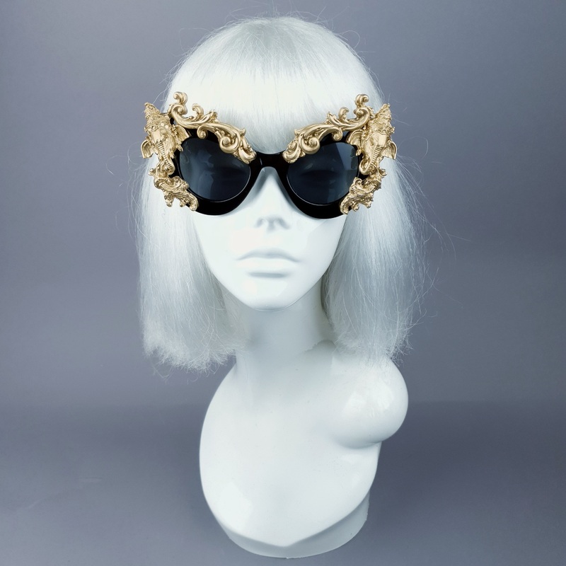 Deva Black & Gold Filigree Ganesh Catseye Sunglasses