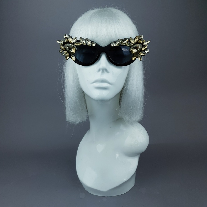 Diamanda Gold Diamante Jewel Cats Eye Sunglasses