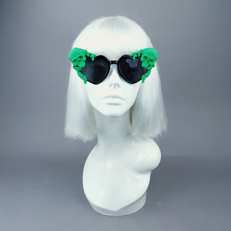 Doom Green Skull Black Heart Shaped Sunglasses
