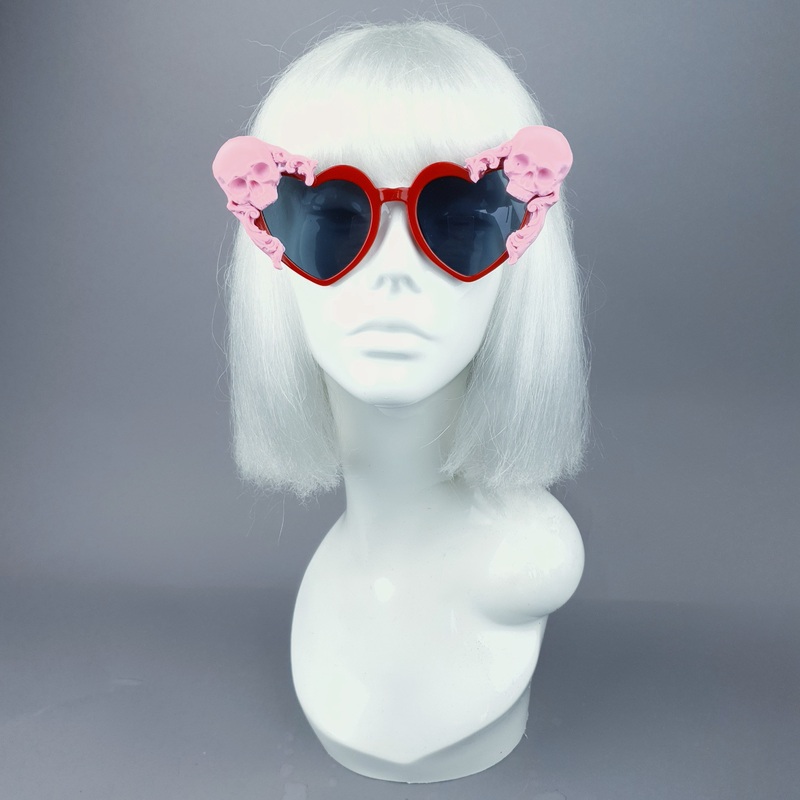 Doom Pink Skull Red Heart Shaped Sunglasses