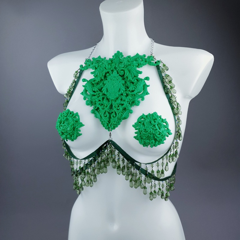 Envy Green Filigree Nipple Pasties & Beading Body Jewellery