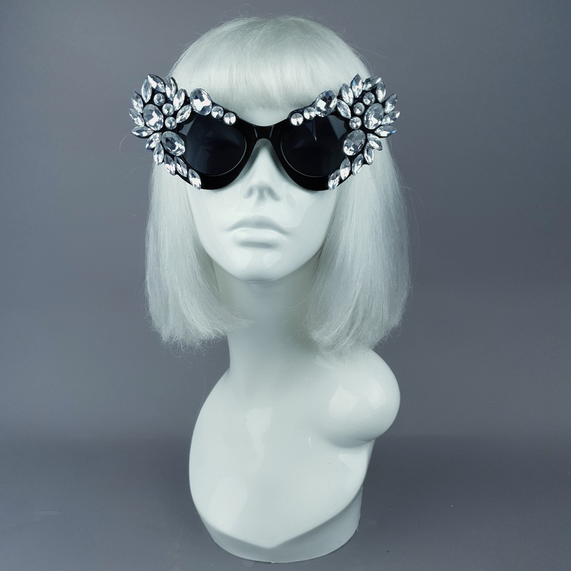 Gals Clear Diamante Jewel Cats Eye Sunglasses