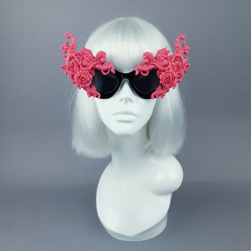 Godiva Ornate Pink Filigree on Black Sunglasses