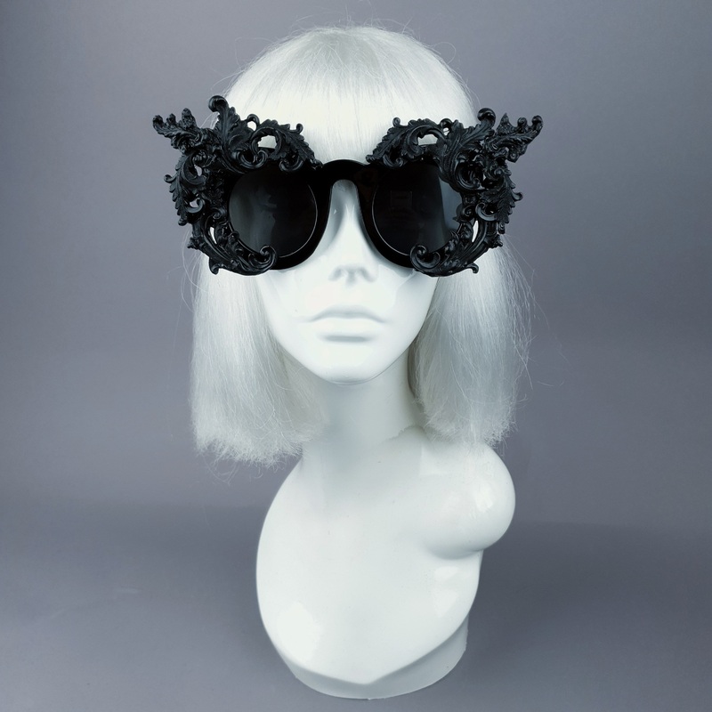 La Barucci Ornate Black Filigree on Black Sunglasses