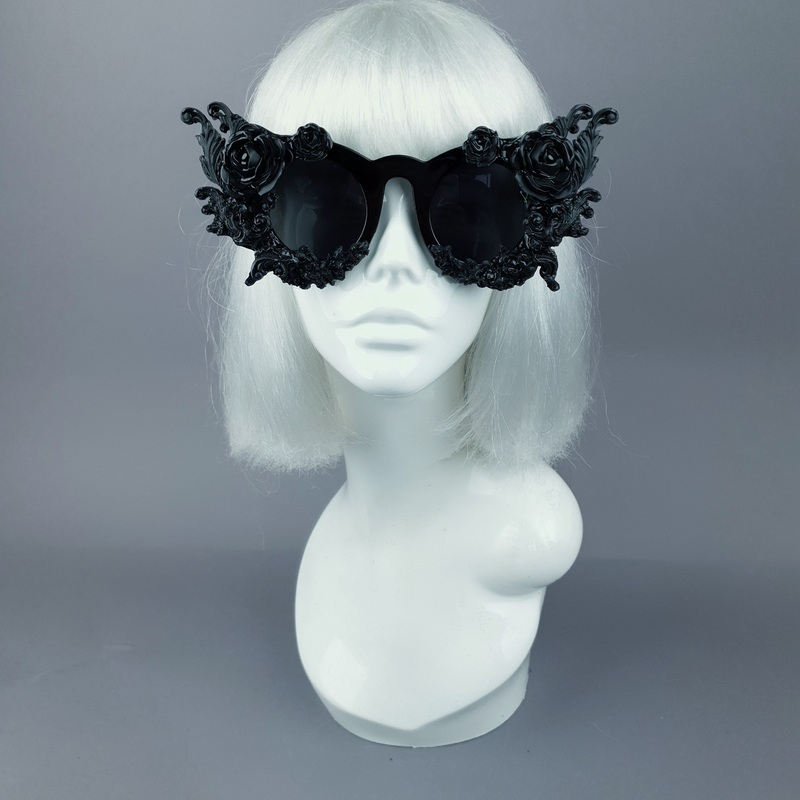 La Belle Otero Ornate Black Filigree on Black Sunglasses