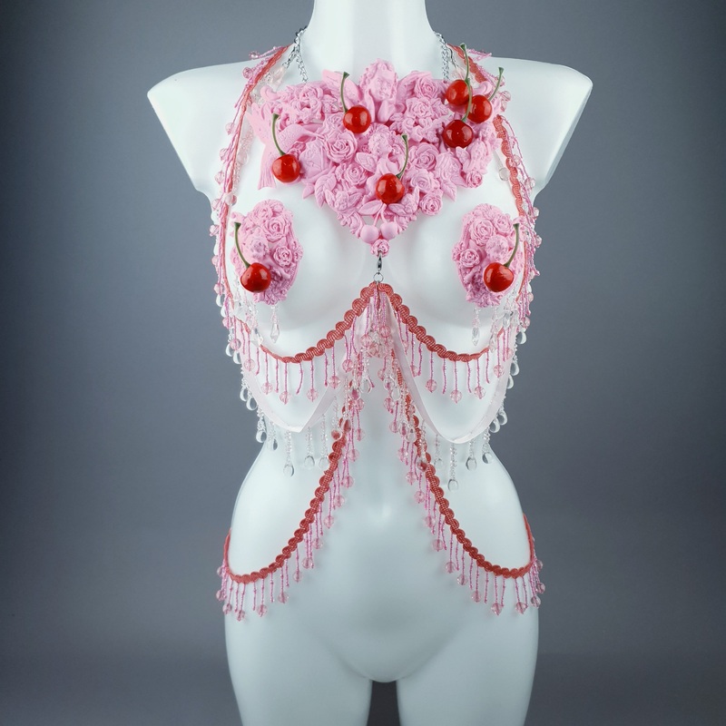 Maria's Dream Pink Cherry Filigree & Beading Body Jewellery with Nipple Pasties