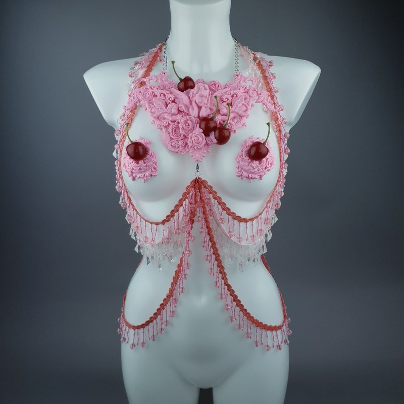Sukero Pink Cherry Filigree & Beading Body Jewellery with Nipple Pasties