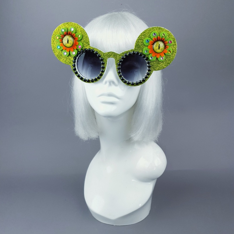 Topo Green Flower Eyes Glitter Mouse Ear Sunglasses