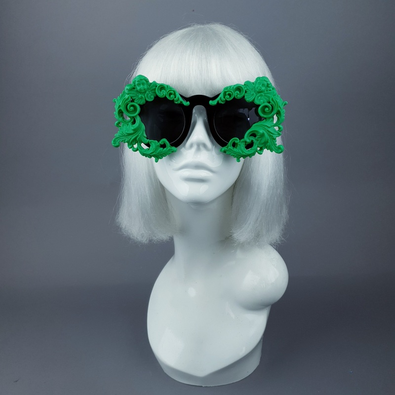 Venus Black & Green Filigree & Cherub Baroque Sunglasses
