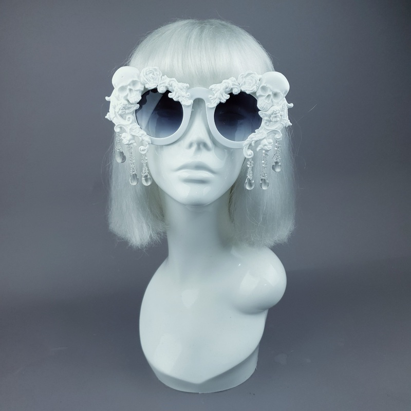 Wednesday White Skull Filigree Beading Ornate Sunglasses