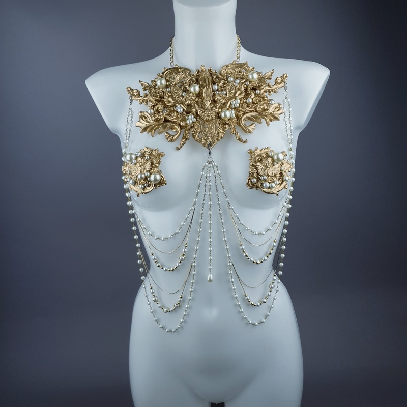 Zora Gold Filigree & Pearl Body Jewellery & Nipple Pasties
