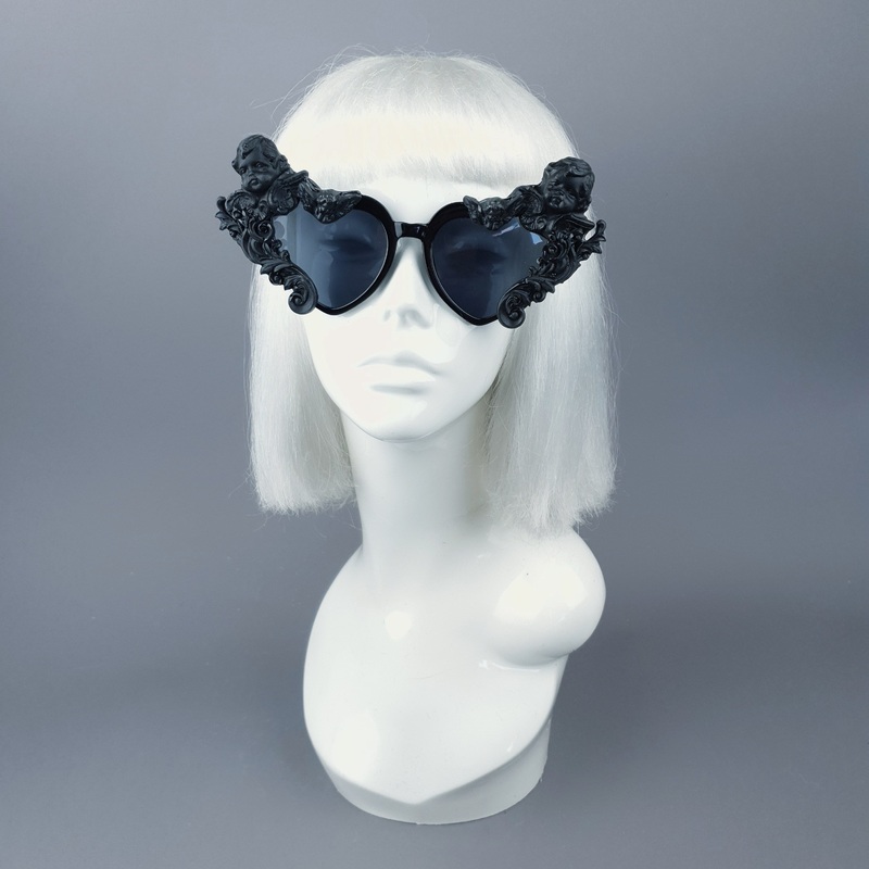 Altar Black Filigree Cherub Heart Shaped Sunglasses