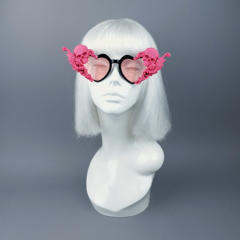 Amodioa Pink Skull & Filigree Heart Shaped Sunglasses