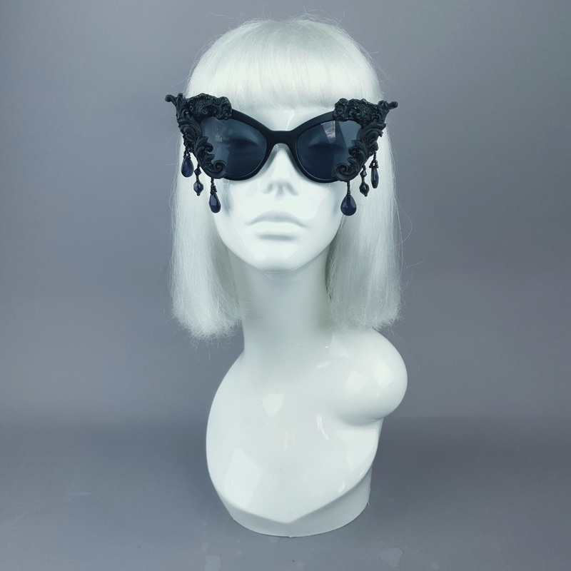 Angel Eyes Black Filigree Beading Catseye Sunglasses