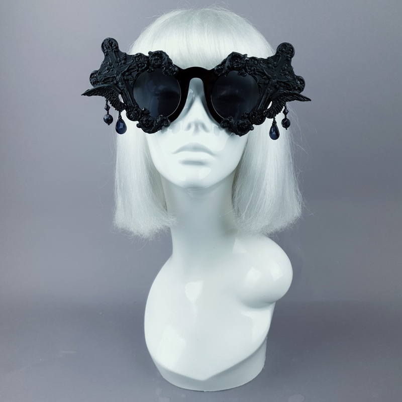 Black Mass Black Crosses Filigree Beading Sunglasses