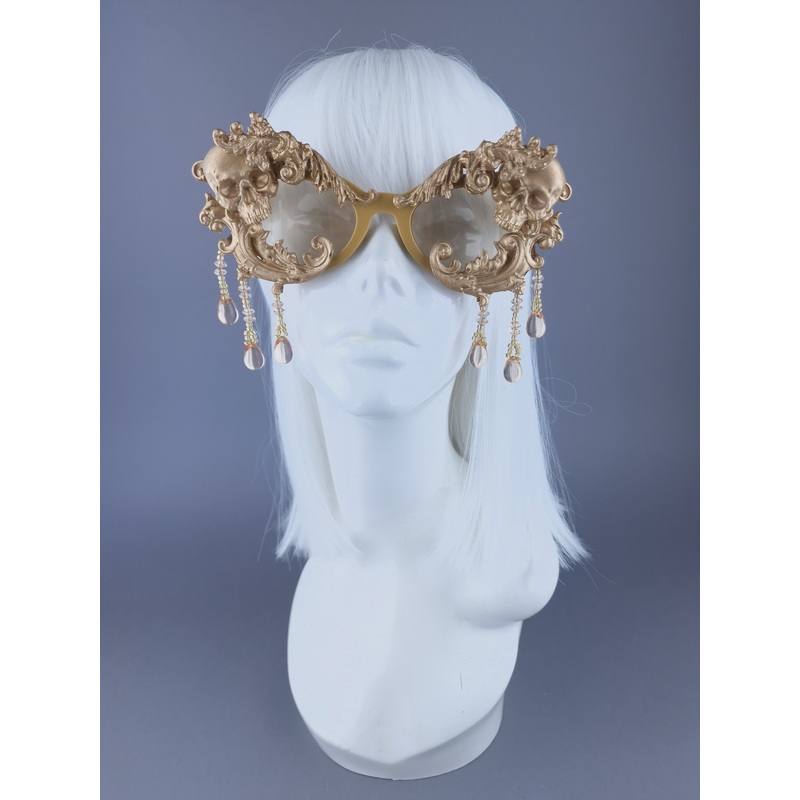 D'or Gold Skull & Filigree, Beading Catseye Sunglasses