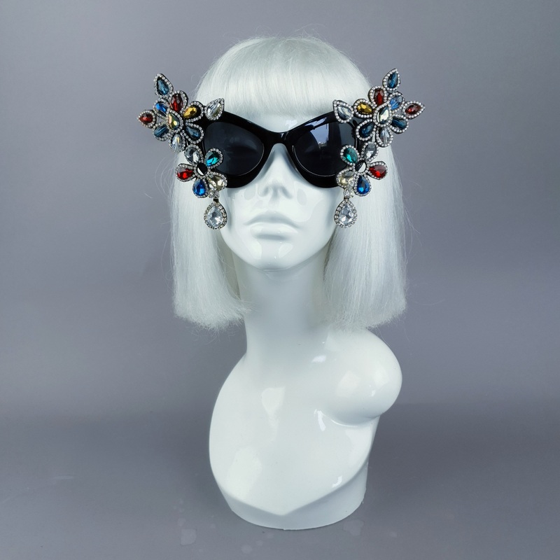 Exxtra Colourful Diamante Jewel Cats Eye Sunglasses