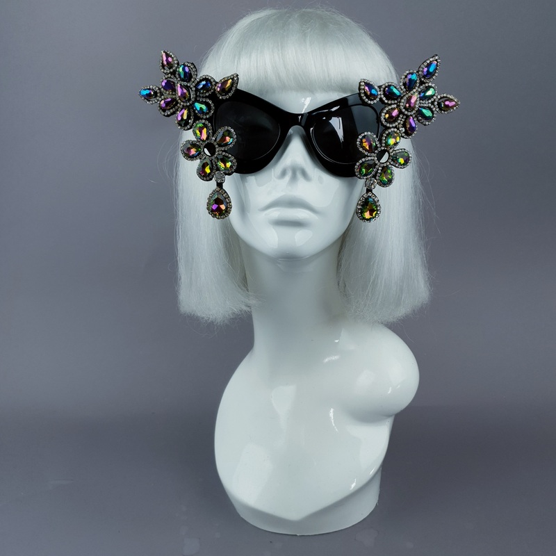 Exxtra Iridescent Diamante Jewel Cats Eye Sunglasses