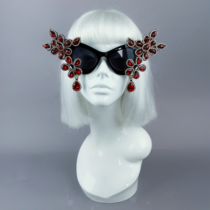 Exxtra Red Diamante Jewel Cats Eye Sunglasses
