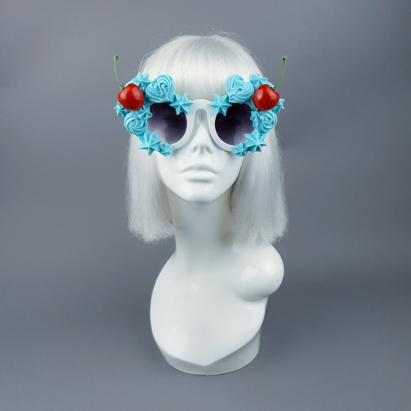 Fondant Pastel Blue Frosting Icing Cherry Sunglasses