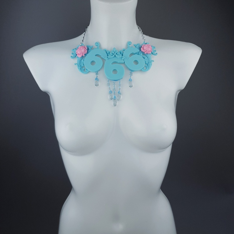 Omen Pastel Blue & Pink 666 Filigree & Beading Neckpiece