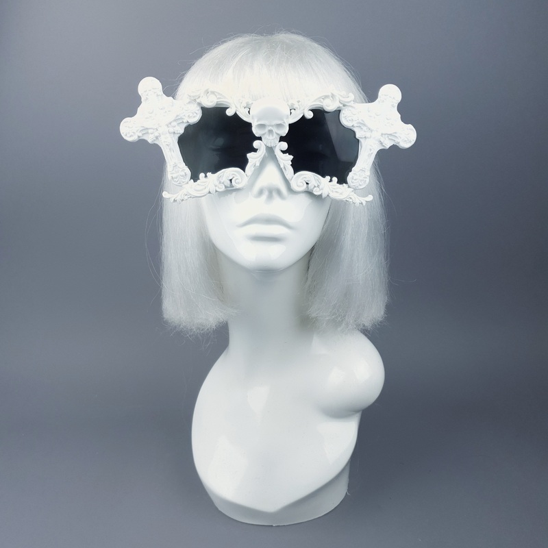 Tomb White Cross Filigree Unisex Sunglasses