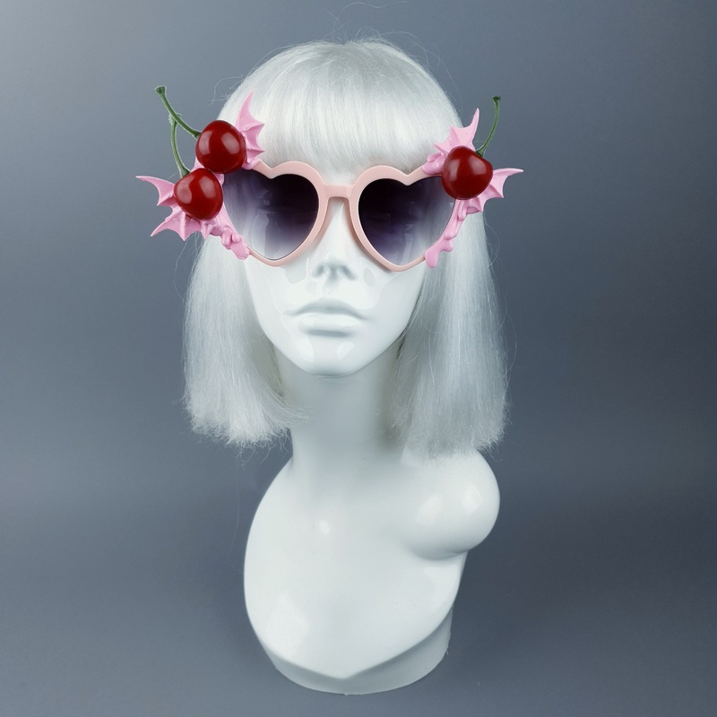 Tricksy Pink Bat Wing & Cherry Heart Shaped Sunglasses