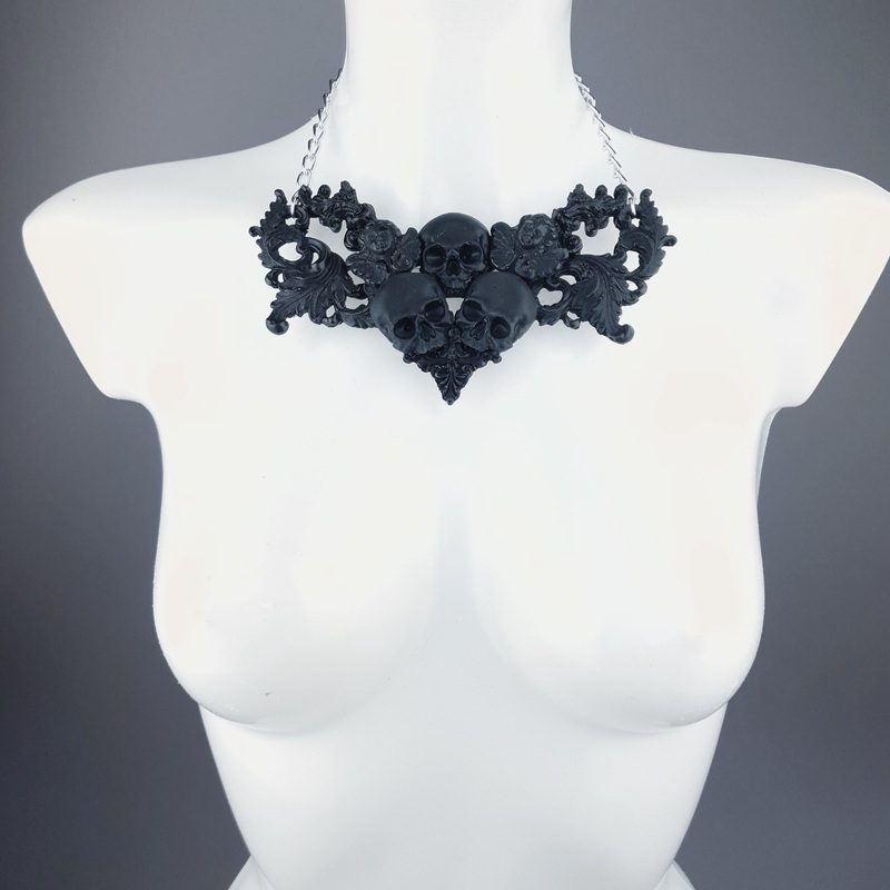 Trinity Black Skulls & Filigree Necklace