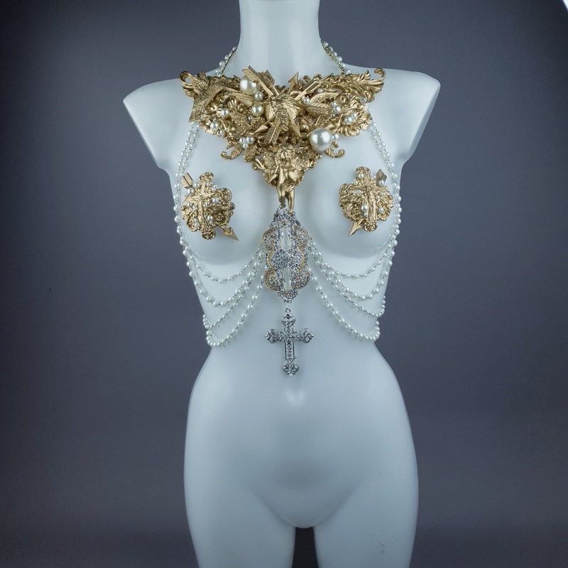 Yeosin Gold & Pearl Filigree & Beading Jewellery Harness with Nipple Pasties