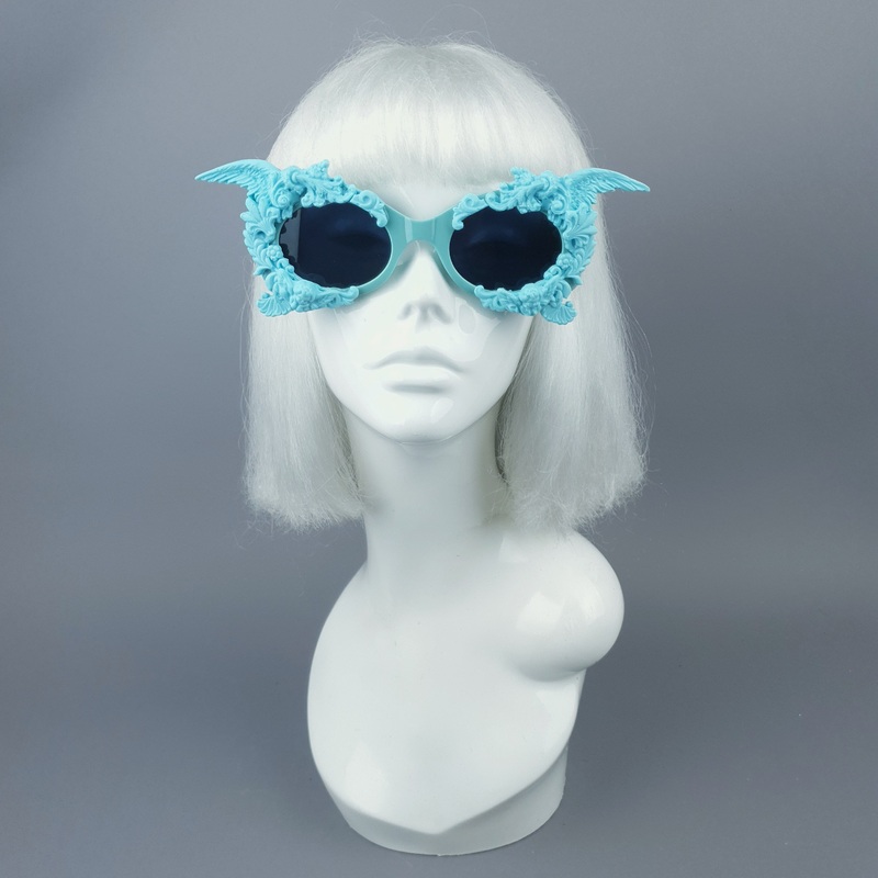 Alya Pastel Blue & Black Filigree & Skull Sunglasses