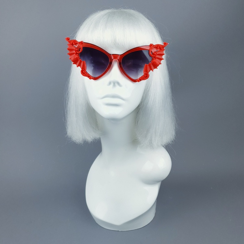 Bats In The Belfry Red Filigree Baroque Rococo Sunglasses