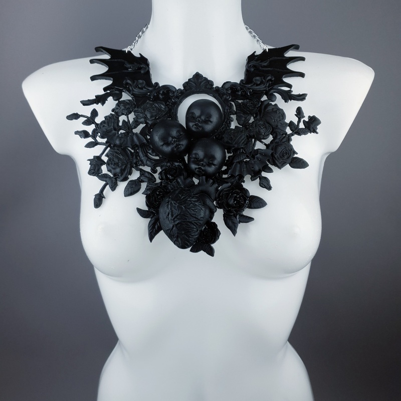 Beast Black Dollface, Roses & Heart Filigree Neckpiece